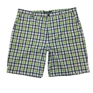 Chaps Golf Shorts Mens 38 Plaid Green Blue Flat Front Stretch Casual